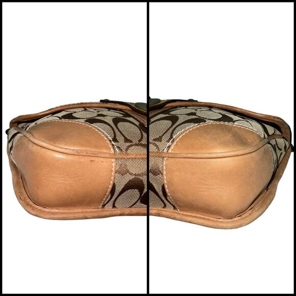 Coach Vintage Signature Monogram Turn lock Khaki Gold shoulder Crossbody Bag - Picture 10 of 16